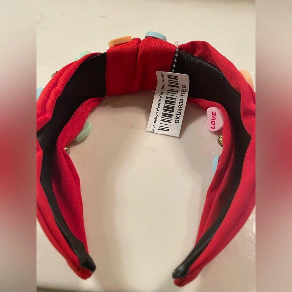 ☀️SALE☀️NWT Valentine’s Day Rhinestones Candy Hearts Top Knot Headband. Red.♥️ - Picture 5 of 7